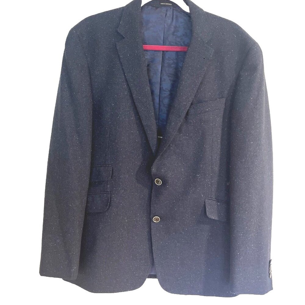 Joseph Abboud 42L Wool Navy Sport Coat Blazer Jacket Solid With Fleck Of White